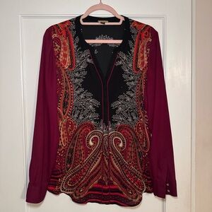 Dana Buchman Black and Red Paisley Blouse Size 8